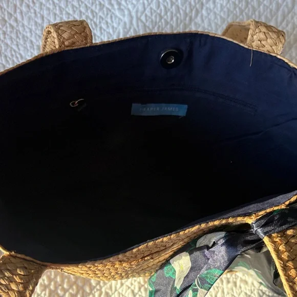 Draper James Tan Straw Tote with Navy Floral Scarf - Picture 4 of 4